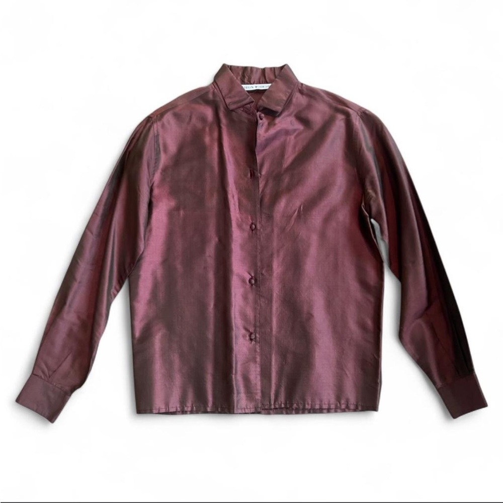 Flatiron Workshop Office Siren Burgundy Silk Button Up Long Sleeve Shirt Fit S-M